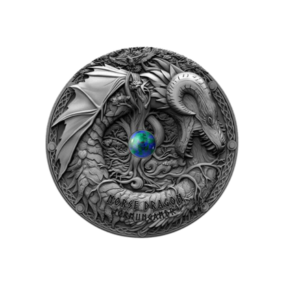 NORSE DRAGON Azurite Dragons 2 Oz Silver Coin $2 Niue 2019