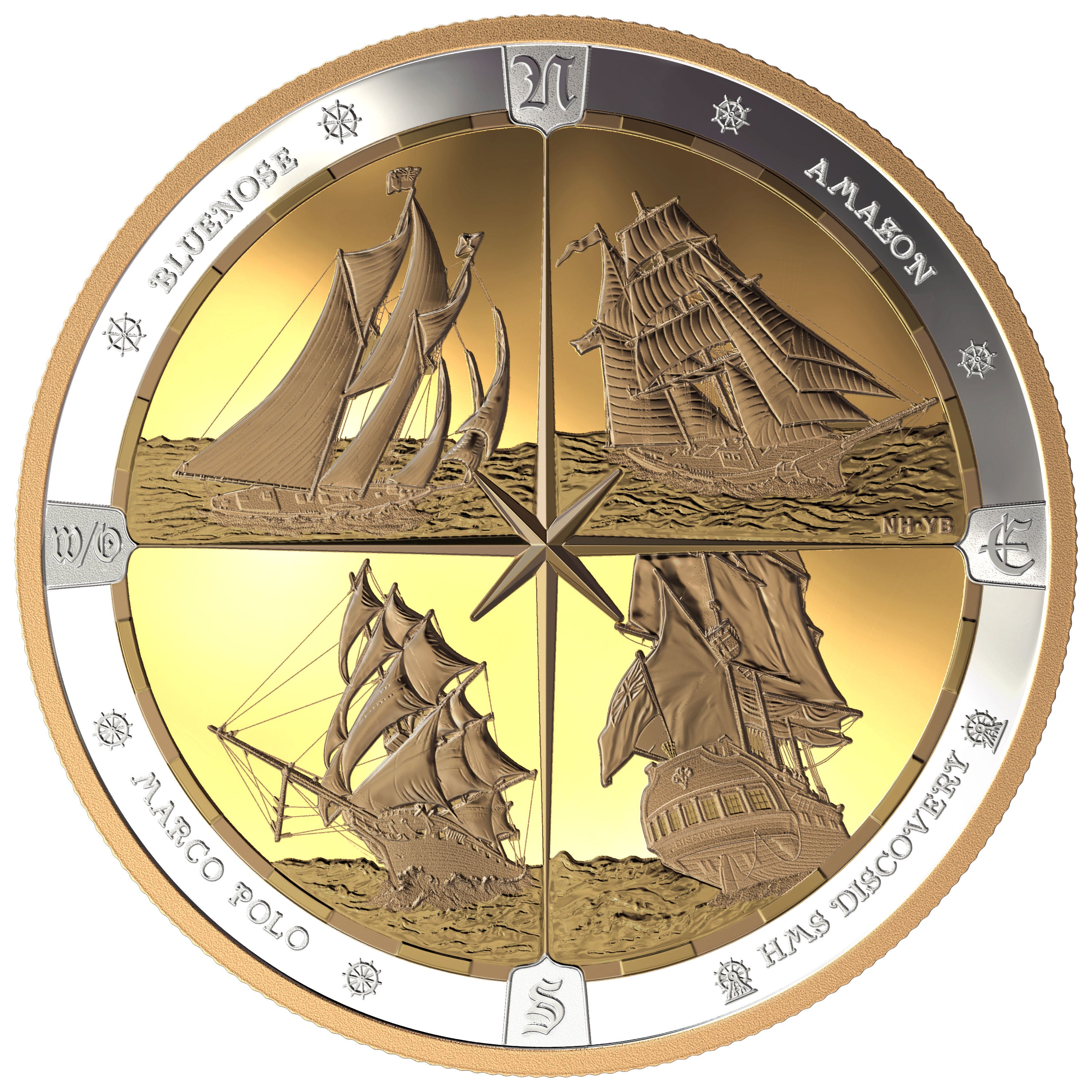 TALL SHIPS Compass Gold Plating 1/2 Kilo Silver Coin $125 Canada 2019