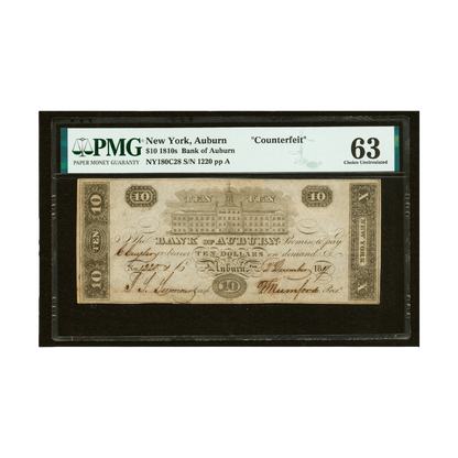 New York Auburn $10 1810s Bank of Auburn PMG 63 Choice UNC