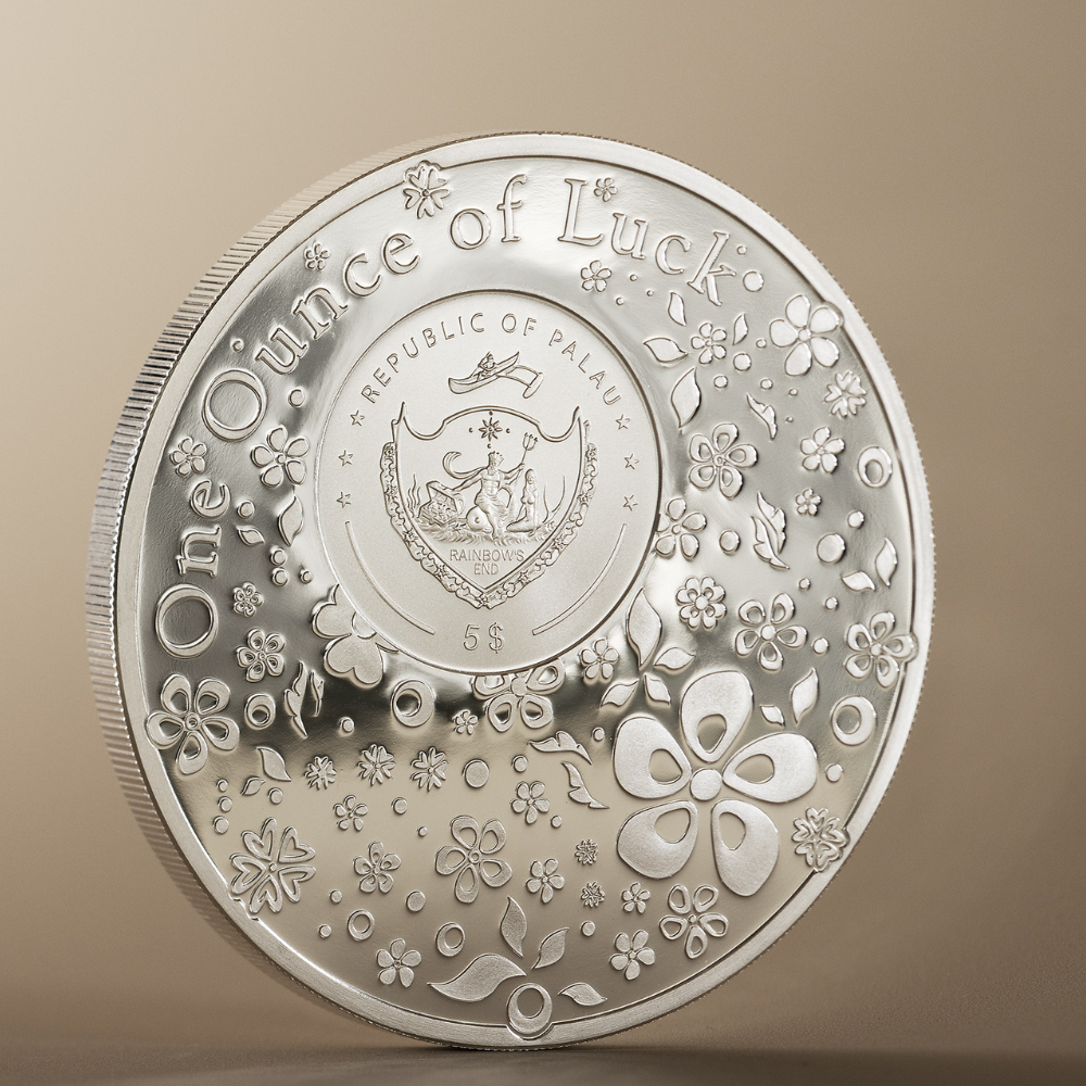 OUNCE OF LUCK Four Leaf Clover 1 Oz Silver Coin $5 Palau 2024