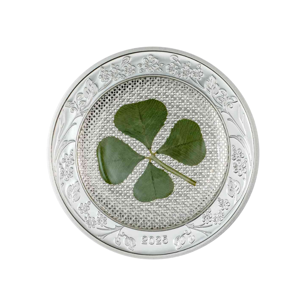 OUNCE OF LUCK Four Leaf Clover 1 Oz Silver Coin $5 Palau 2025