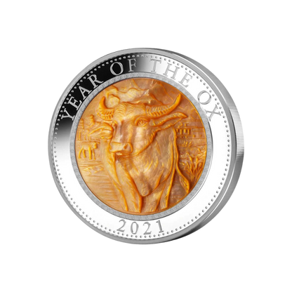 OX Mother of Pearl Lunar Year 5 Oz Silver Coin $25 Cook Islands 2021