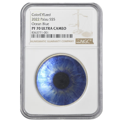 Ocean Blue Coloreyezed Eye 1 Oz Silver Coin - PF 70 ULTRA CAMEO reverse