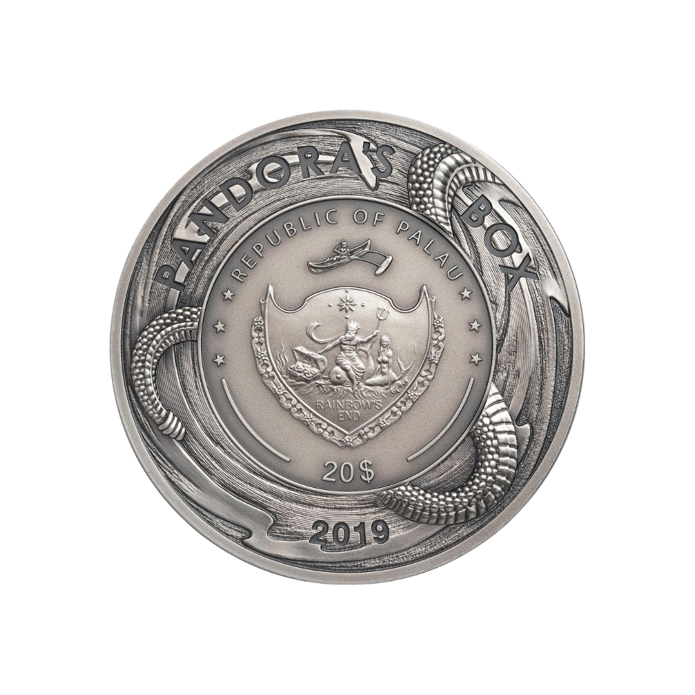 PANDORA BOX Evil Within EHR Epic High Relief 3 Oz Silver Coin $20 Palau 2019