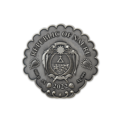 PEACOCK 500g Silver Coin $5 Nauru 2022