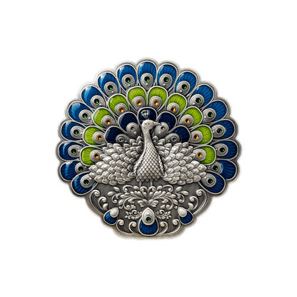 PEACOCK 500g Silver Coin $5 Nauru 2022