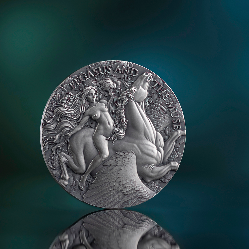 Pegasus and the Muse Celestial Beauty 2 Oz Silver Coin MINT XXI