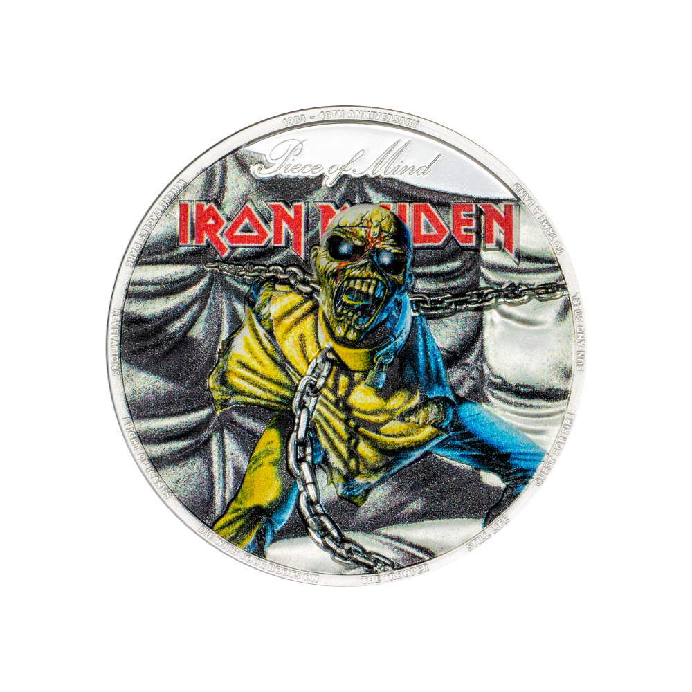 PIECE OF MIND Iron Maiden 2 Oz Silver Coin $10 Cook Islands 2023