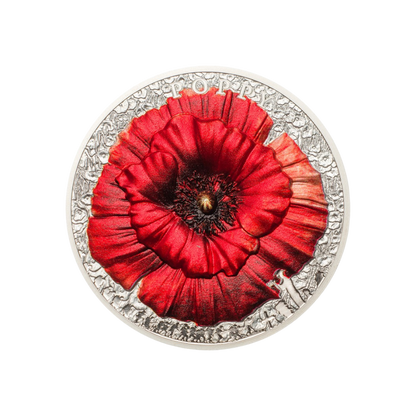 POPPY High Relief Flowers Leaves 2 Oz Silver Coin $10 Palau 2019
