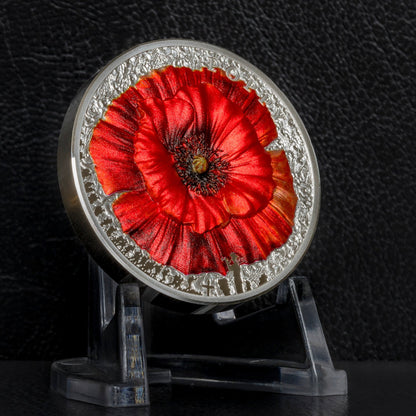 POPPY High Relief Flowers Leaves 2 Oz Silver Coin $10 Palau 2019 - PARTHAVA COIN
