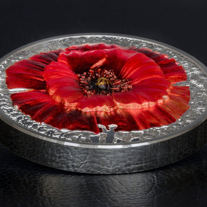 POPPY High Relief Flowers Leaves 2 Oz Silver Coin $10 Palau 2019 - PARTHAVA COIN