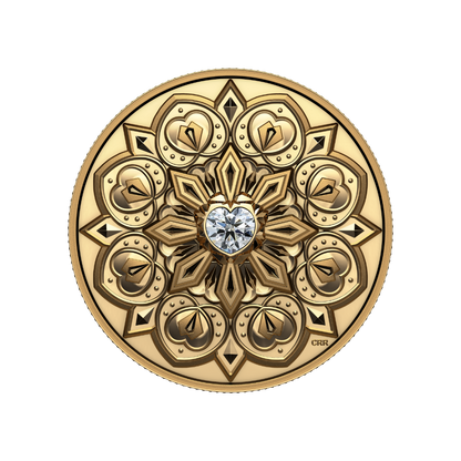DE BEERS Ideal Heart Diamond Purely Brilliant 1 Oz Gold Coin $200 Canada 2023