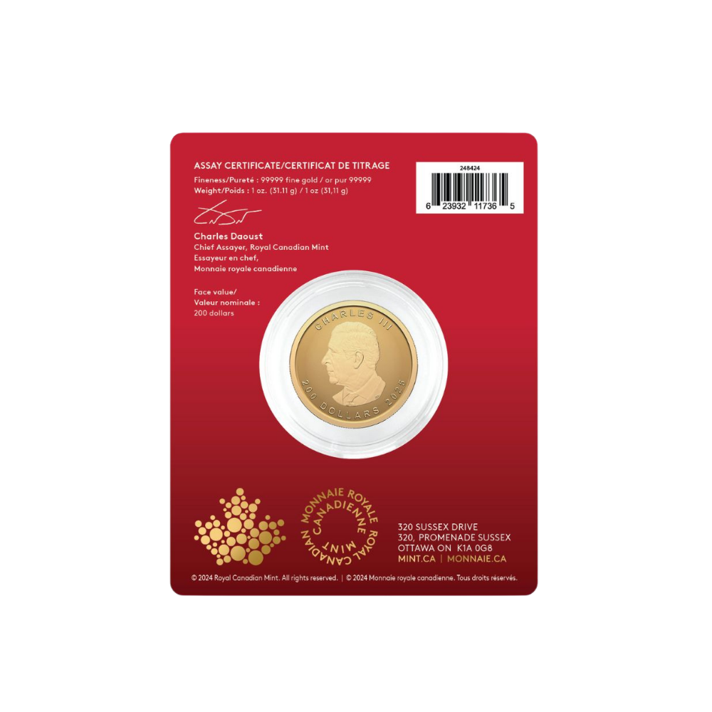 PUREST MAPLE LEAF 1 Oz Gold Coin $200 Canada 2025