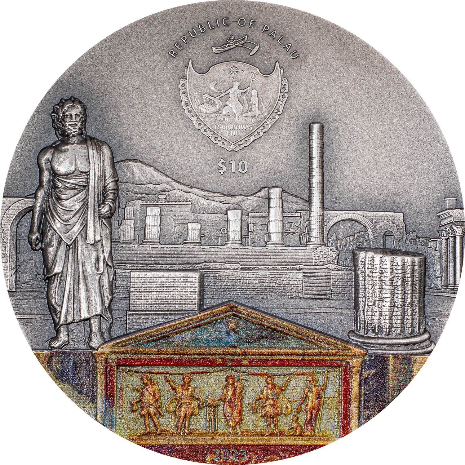 POMPEII VOLCANO ERUPTION Fury of Nature 2 Oz Silver Coin $10 Palau 2023 - PARTHAVA COIN
