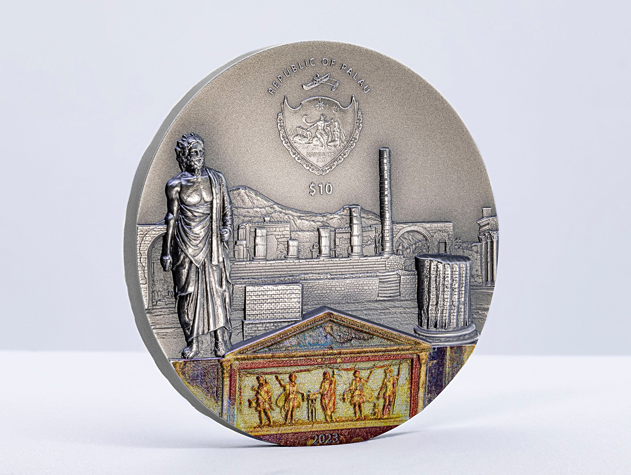 POMPEII VOLCANO ERUPTION Fury of Nature 2 Oz Silver Coin $10 Palau 2023 - PARTHAVA COIN