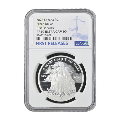 Peace Dollar 1 Oz Silver Coin Canada 2025 - PF 70 ULTRA CAMEO