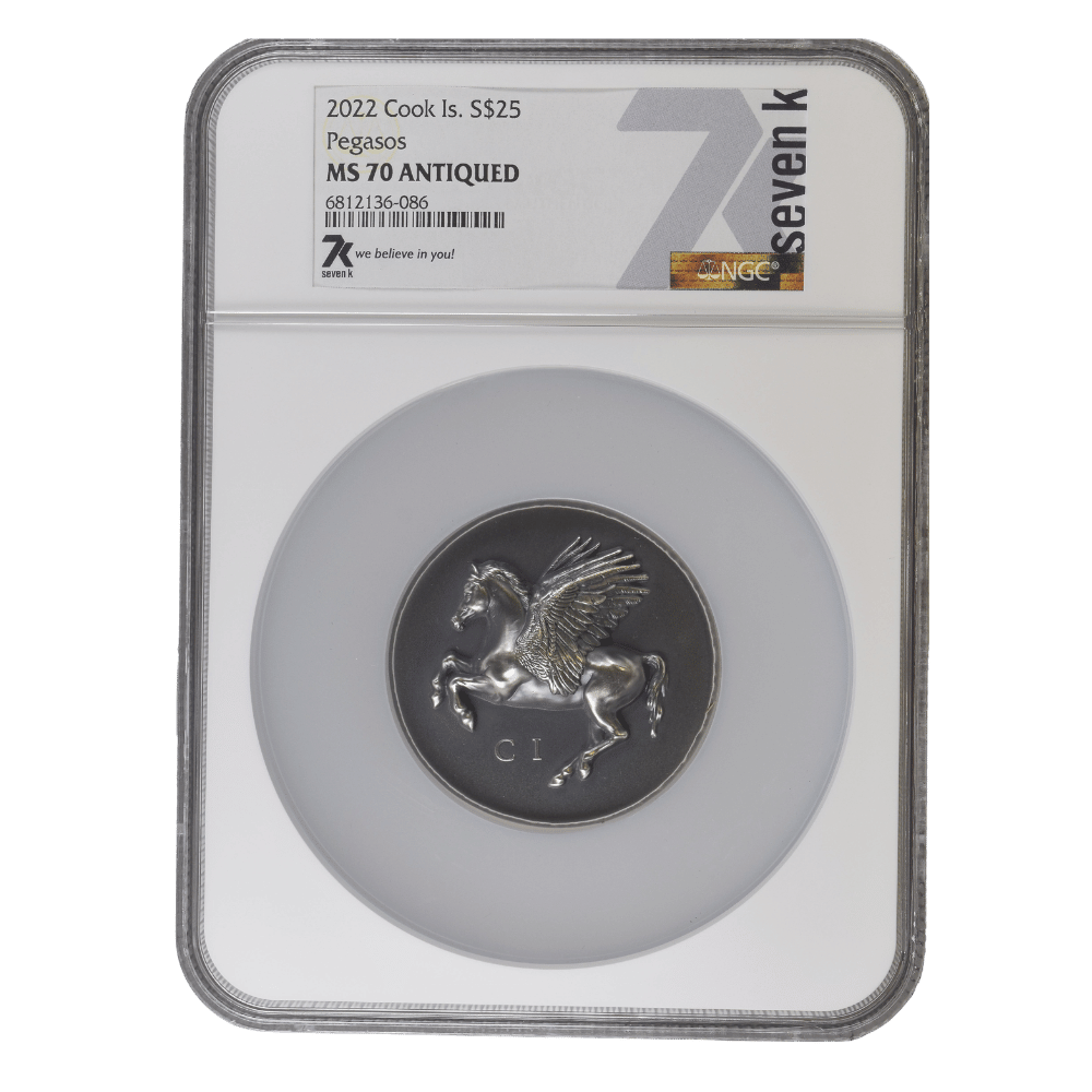 Pegasos Numismatic Icons 5 Oz Silver Coin 2022 - MS 70 ANTIQUED