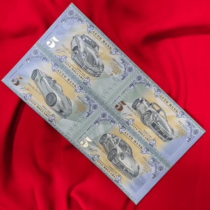 Porsche Auto Fantasy Note – Limited Uncut Sheet of 4 Iconic Collectible Banknotes