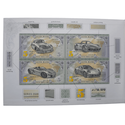Porsche Auto Fantasy Note – Limited Uncut Sheet of 4 Iconic Collectible Banknotes
