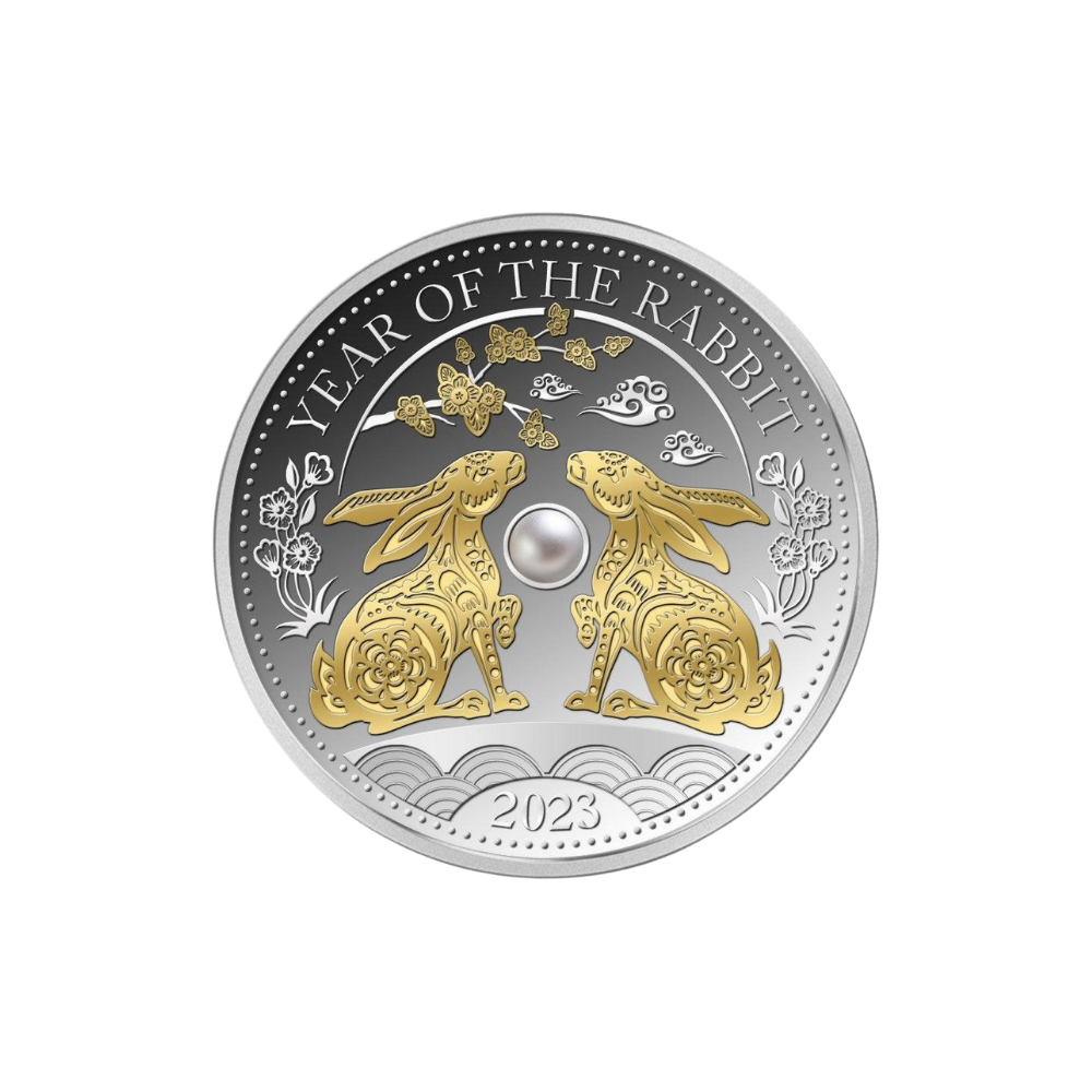 RABBIT Freshwater Pearl Chinese Lunar Year 1 Oz Silver Coin $10 Fiji 2023