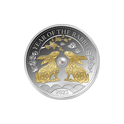 RABBIT Freshwater Pearl Chinese Lunar Year 1 Oz Silver Coin $10 Fiji 2023