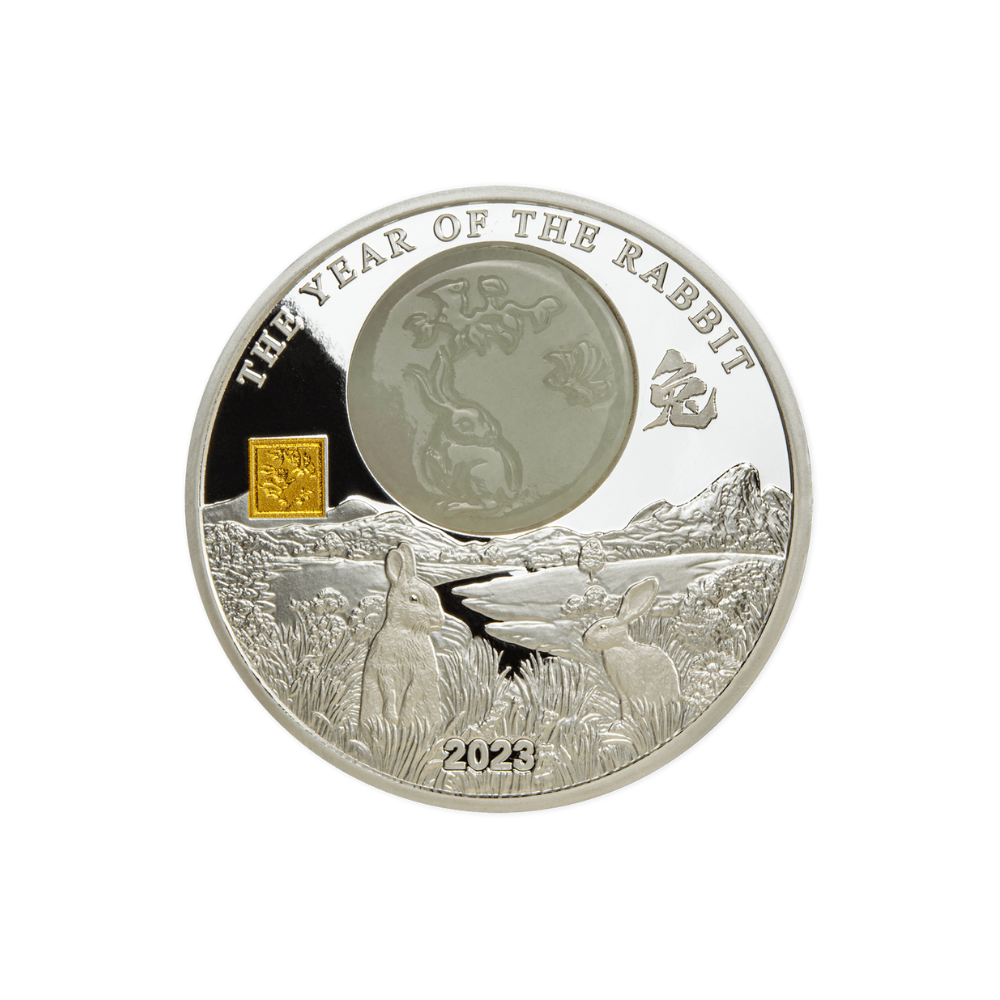 RABBIT Jade Chinese Lunar Year 2 Oz Silver Coin 25 Francs Burundi 2023