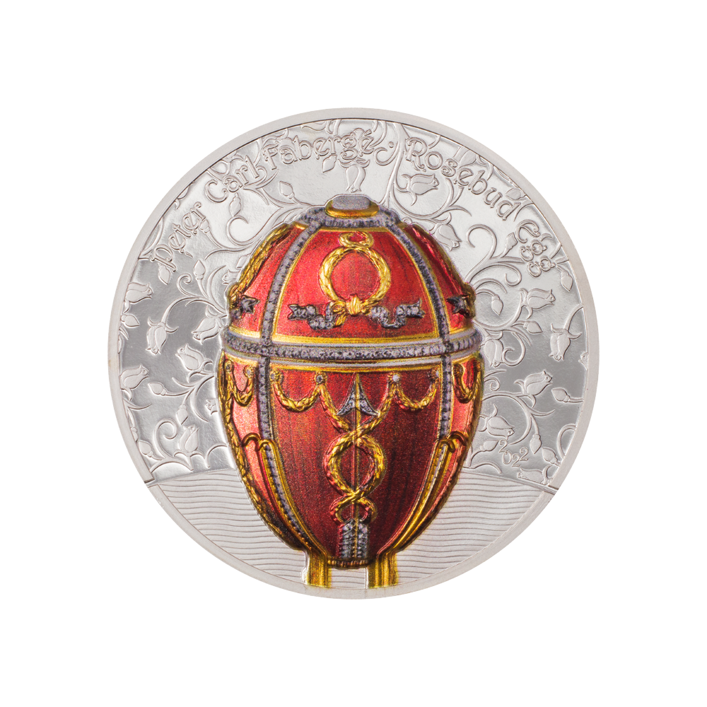 ROSEBUD FABERGE EGG Peter Carl 2 Oz Silver Coin 1000 Togrog Mongolia 2022