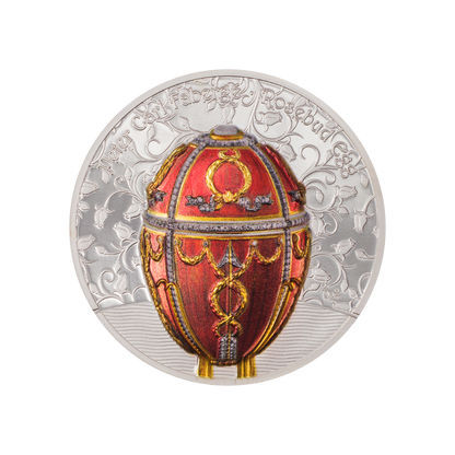 ROSEBUD FABERGE EGG Peter Carl 2 Oz Silver Coin 1000 Togrog Mongolia 2022