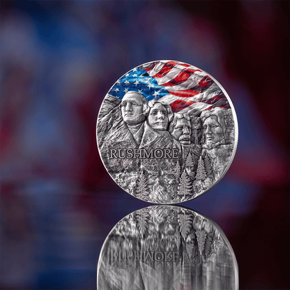 Rushmore Rock Cut Monuments Colored 2 Oz Silver Coin 2024