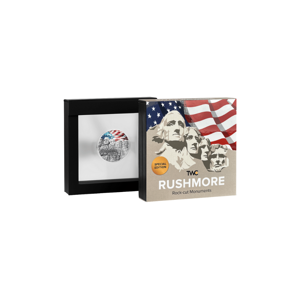 Rushmore Rock Cut Monuments Colored 2 Oz Silver Coin 2024