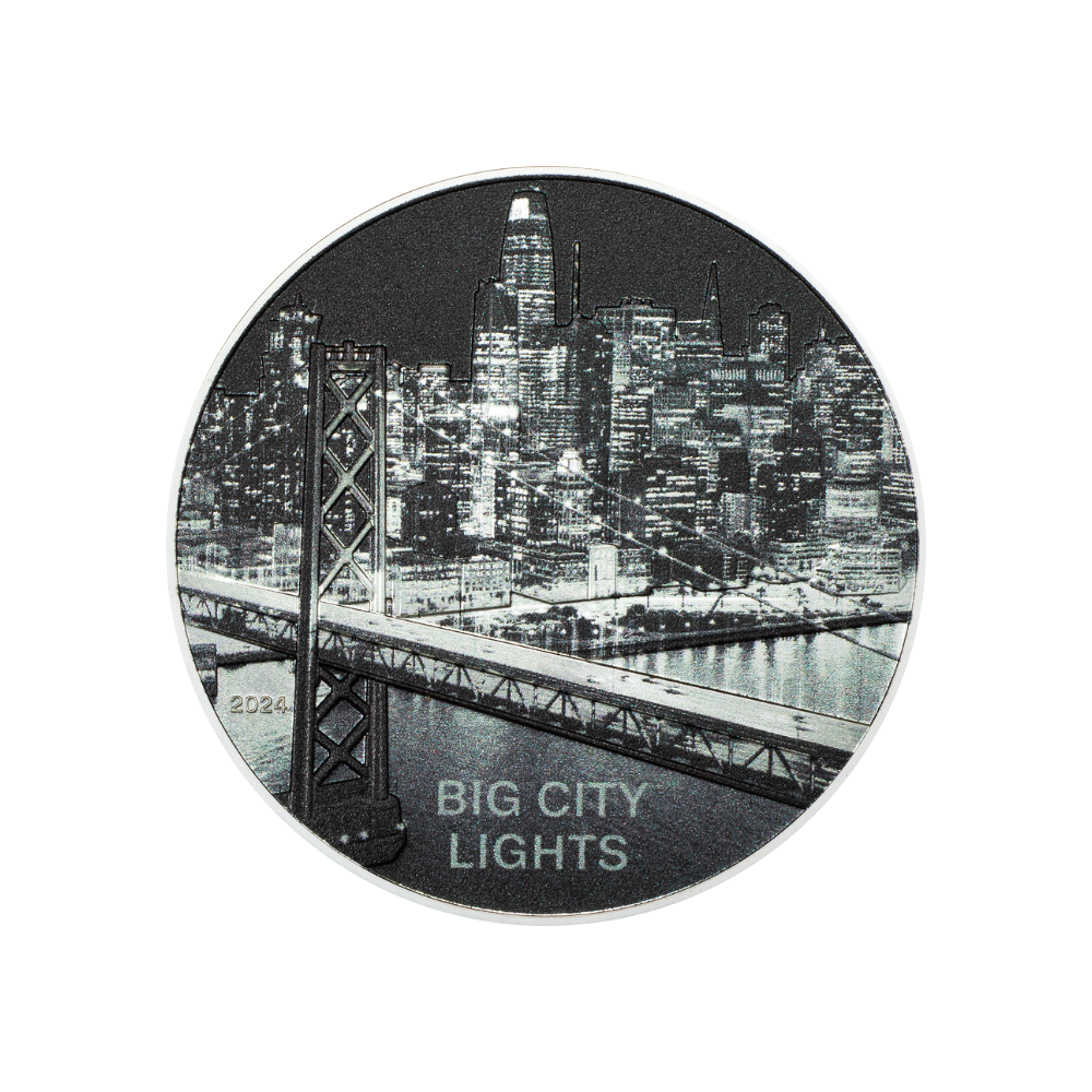 SAN FRANCISCO Big City Lights 1 Oz Silver Coin $5 Cook Islands 2024