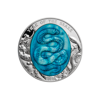 SNAKE Mother of Pearl Lunar Year 5 Oz Silver Coin $25 Solomon Islands 2025