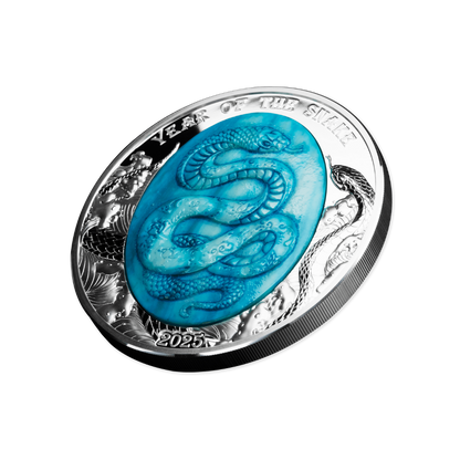 SNAKE Mother of Pearl Lunar Year 5 Oz Silver Coin $25 Solomon Islands 2025