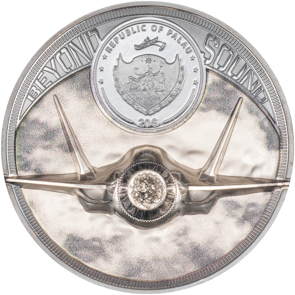 SOUND BARRIER JET Speed of Sound 5 Oz Silver Coin $20 Palau 2023 - PARTHAVA COIN