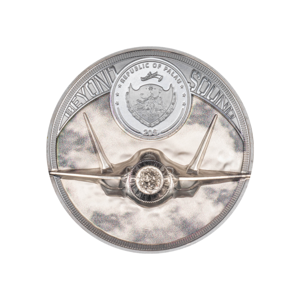 SOUND BARRIER JET Speed of Sound 5 Oz Silver Coin $20 Palau 2023