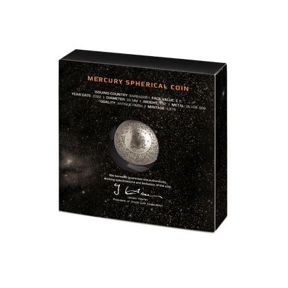 SPHERICAL MERCURY 3D Planet 1 Oz Silver Coin $5 Barbados 2022