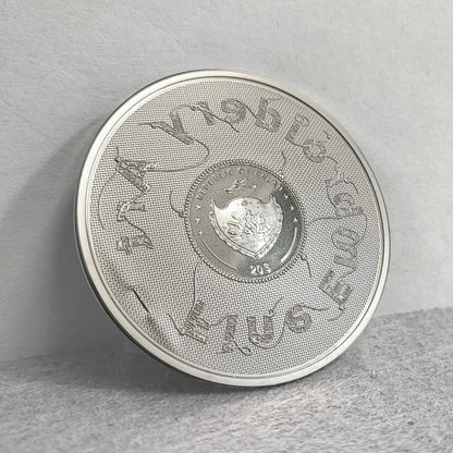 2024 3 oz silver coin featuring Van Gogh's 'Starry Night' with fine embroidery effects and vivid colors, $20 Palau denomination, numbered on the edge, Silk Finish quality, in a display case with Certificate of Authenticity.