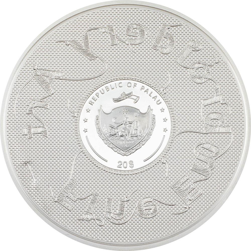 2024 3 oz silver coin featuring Van Gogh's 'Starry Night' with fine embroidery effects and vivid colors, $20 Palau denomination, numbered on the edge, Silk Finish quality, in a display case with Certificate of Authenticity.