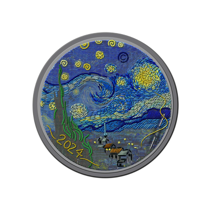 STARRY NIGHT Van Gogh Fine Embroidery Art 3 Oz Silver Coin $20 Palau 2024