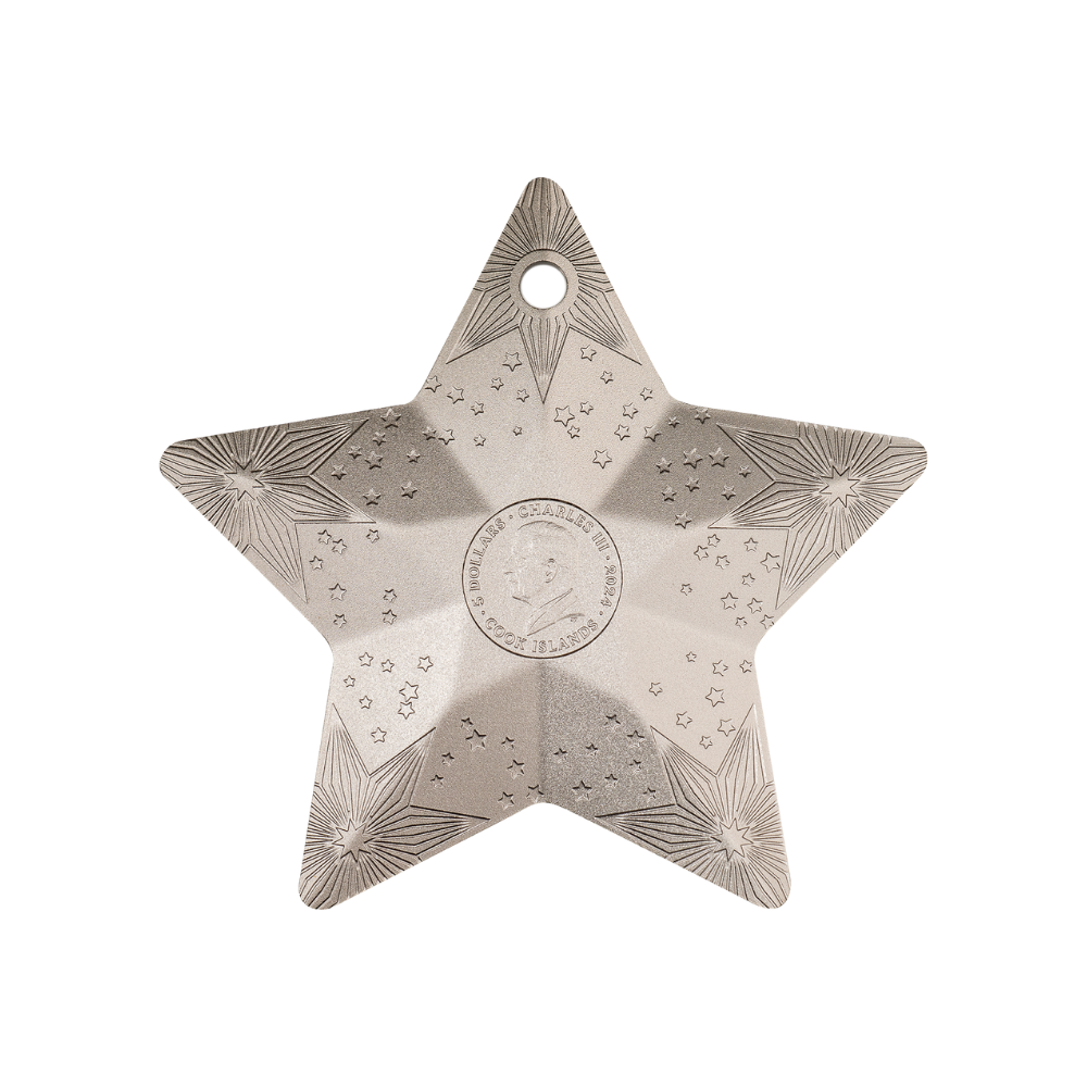 STARRY SKY Holiday Ornament 1 Oz Silver Coin $5 Cook Islands 2024