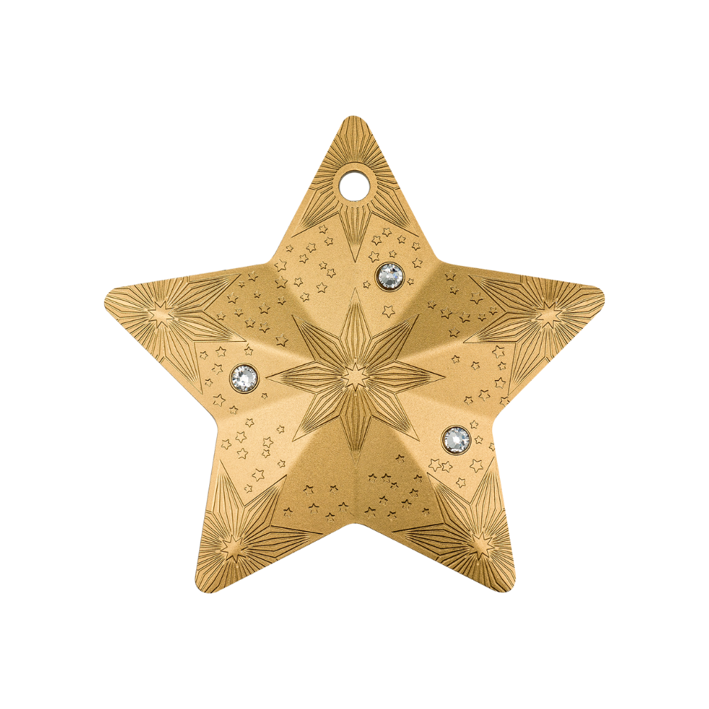 STARRY SKY Holiday Ornament Gilded 1 Oz Silver Coin $5 Cook Islands 2024