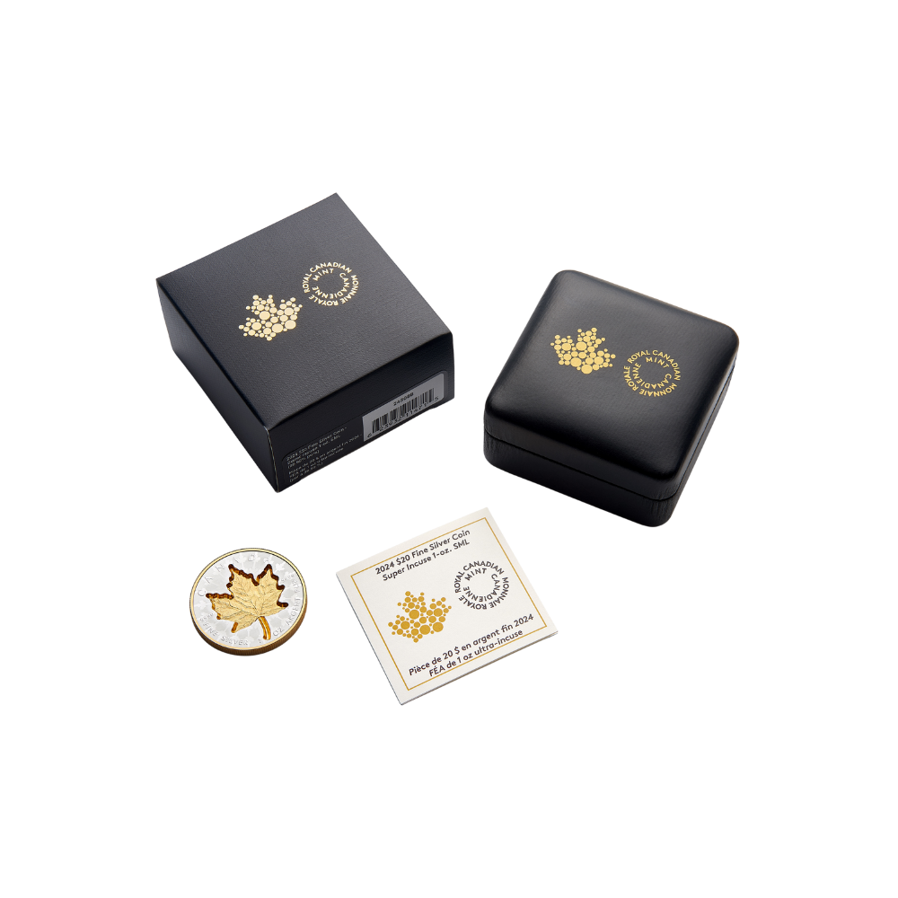 SUPER INCUSE SILVER MAPLE LEAF 1 Oz Silver Coin $20 Canada 2024