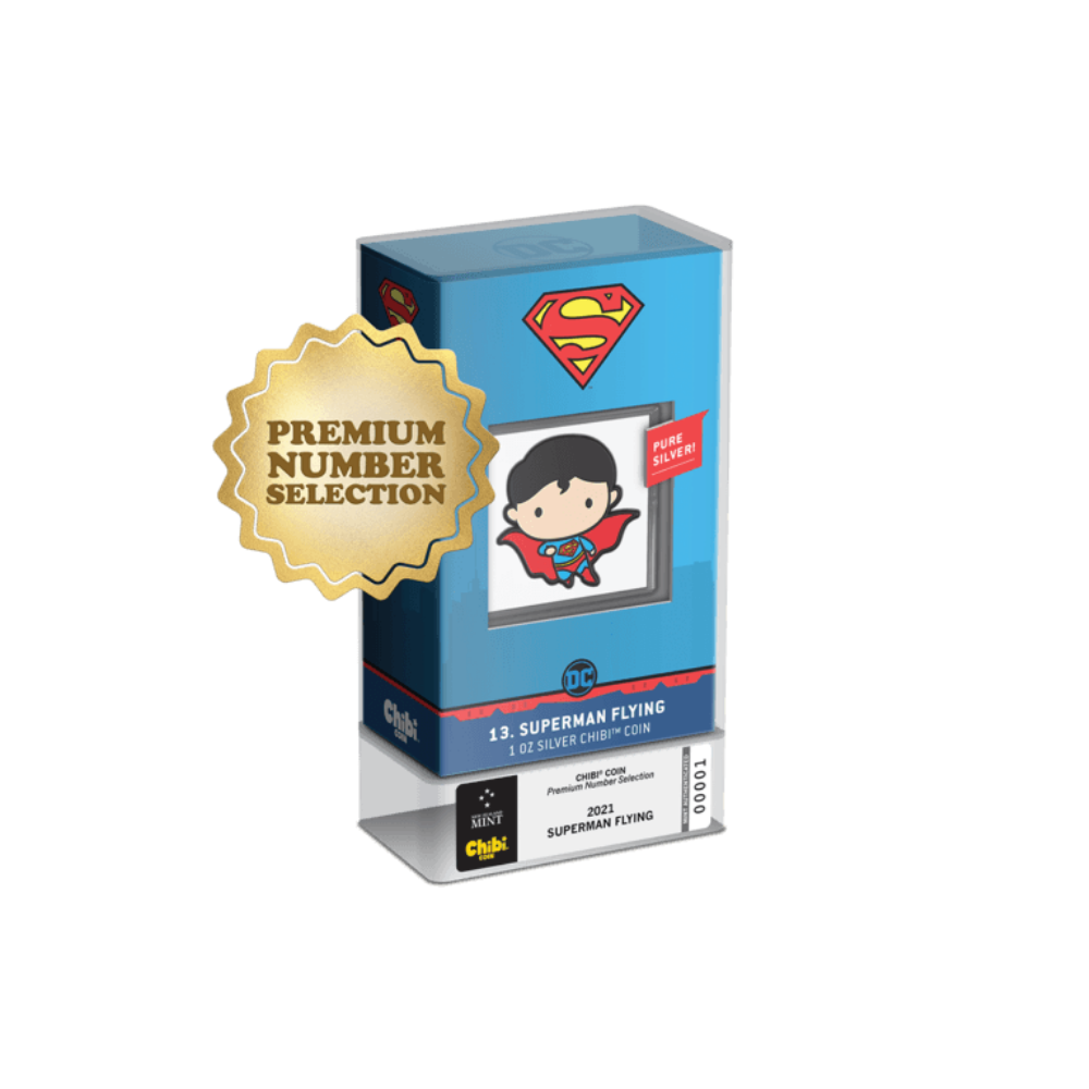 SUPERMAN™ FLYING Premium Number Chibi 1 Oz Silver Coin $2 Niue 2021