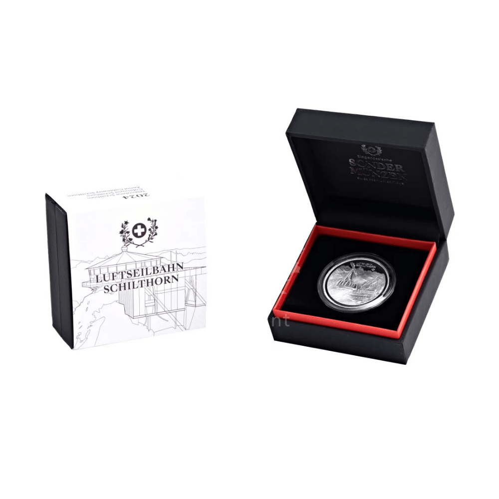 Schilthorn Swiss Aerial Cableways Series Silver Proof Coin 2024 packaging