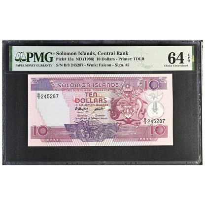 Solomon Islands 10 Dollars ND 1986 Pick 15a Gem UNC 64 EPQ
