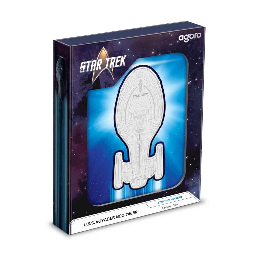 Star Trek Ships – U.S.S. Voyager NCC-74656 Silver Coin packaging - Agoro by New Zealand Mint