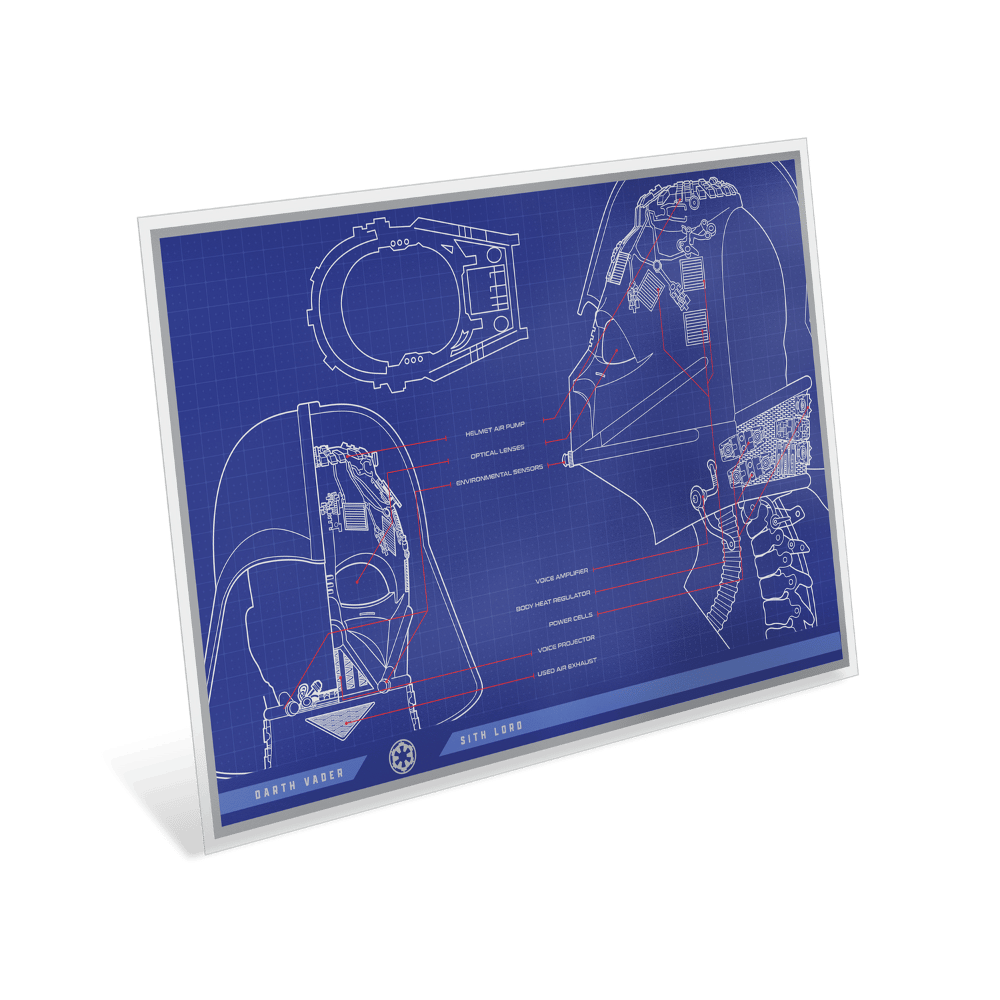 Star Wars™ Darth Vader Helmet™ Blueprint Silver Foil - Agoro by New Zealand Mint Reverse main image
