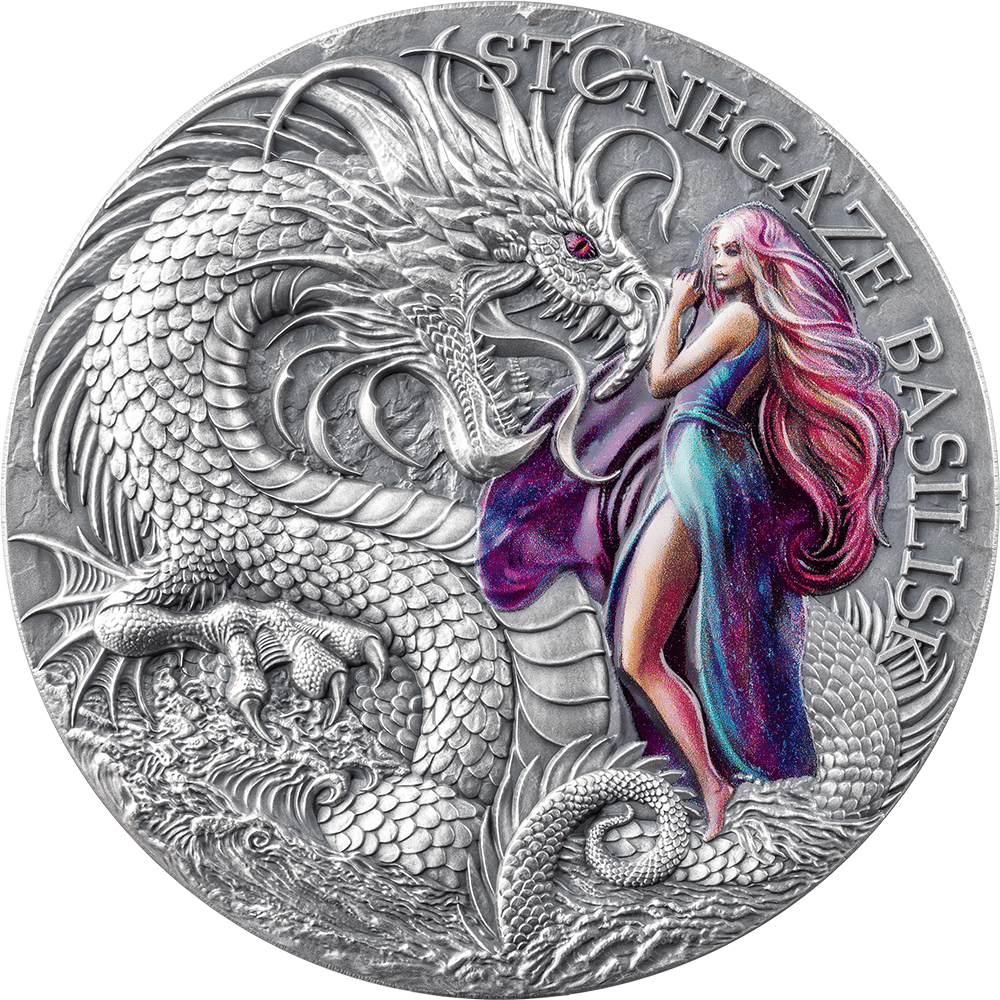 Stonegaze Basilisk Dragonology 2 Oz Silver Coin 2025
