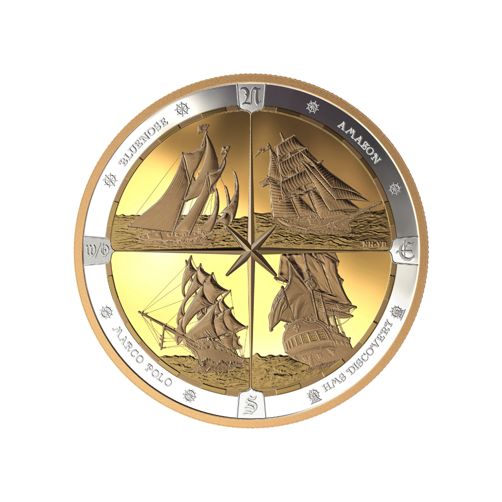 TALL SHIPS Compass Gold Plating 1/2 Kilo Silver Coin $125 Canada 2019