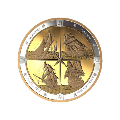 TALL SHIPS Compass Gold Plating 1/2 Kilo Silver Coin $125 Canada 2019